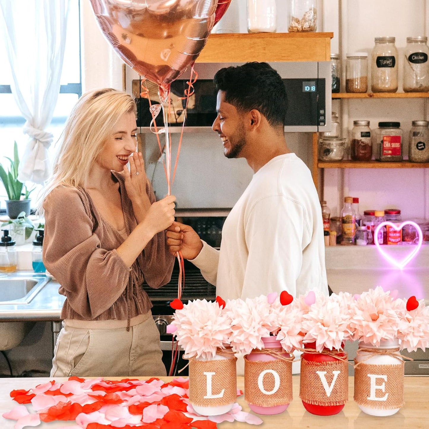 Wedding Mason Jar Centerpiece Table Decorations - Fireplace Mantle Decor with Artificial Flowers for Dining Table Coffee Table Farmhouse Home Decor