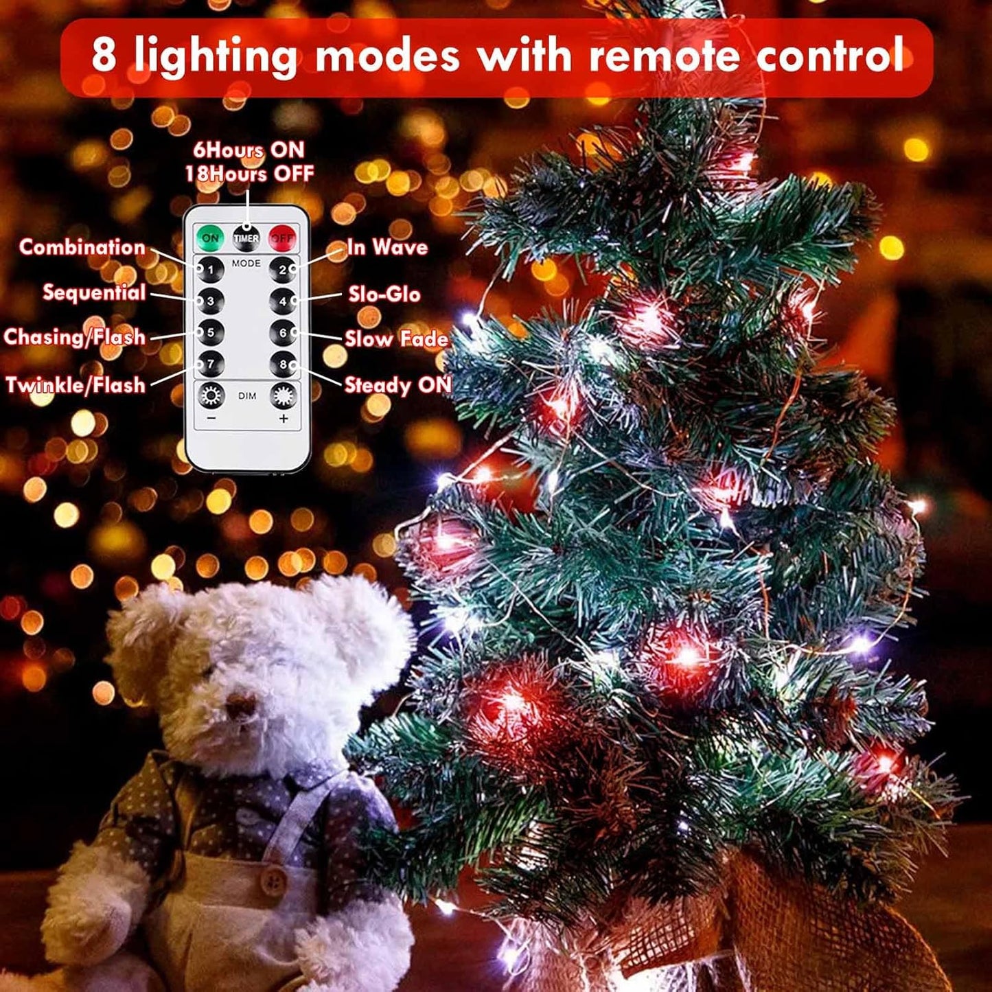 3 Pack Fairy Light Battery Operated with Remote Control Timer, 26 FT 80 LED String Lights Outdoor Indoor, 8 Mode Twinkle Lights for Christmas Party Wedding Birthday Bedroom Decoration (Red and White)