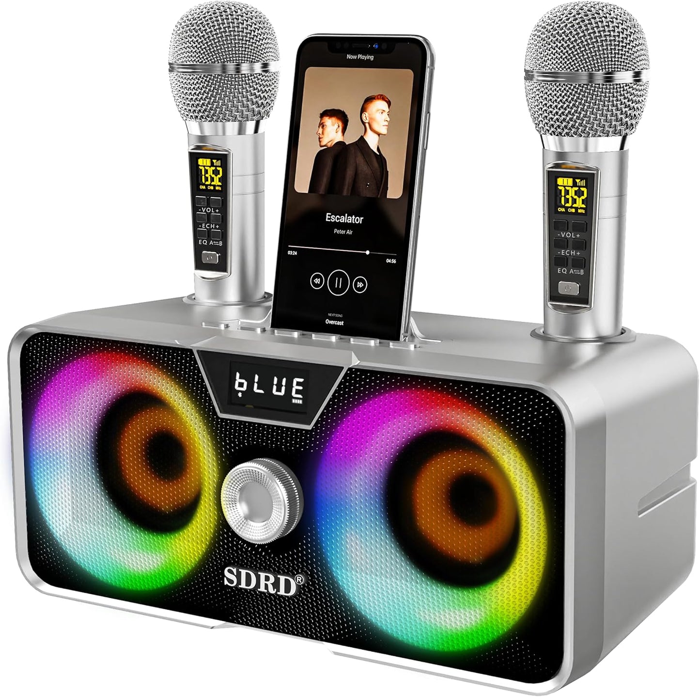 Karaoke Machine for Adults and Kids with 2 UHF Wireless Microphones,Portable Bluetooth Speaker PA Speaker System with LED Party Lights for Home Party, Picnic,Car,Outdoor/Indoor/Birthday Gifts