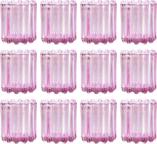 GOLDEAL 12Pcs Pink Glass Votive Candle Holders Tealight Holders Decorative, Tea Candle Holders Bulk,Candlestick for Wedding, Party,Dinner, Home Table Decor.
