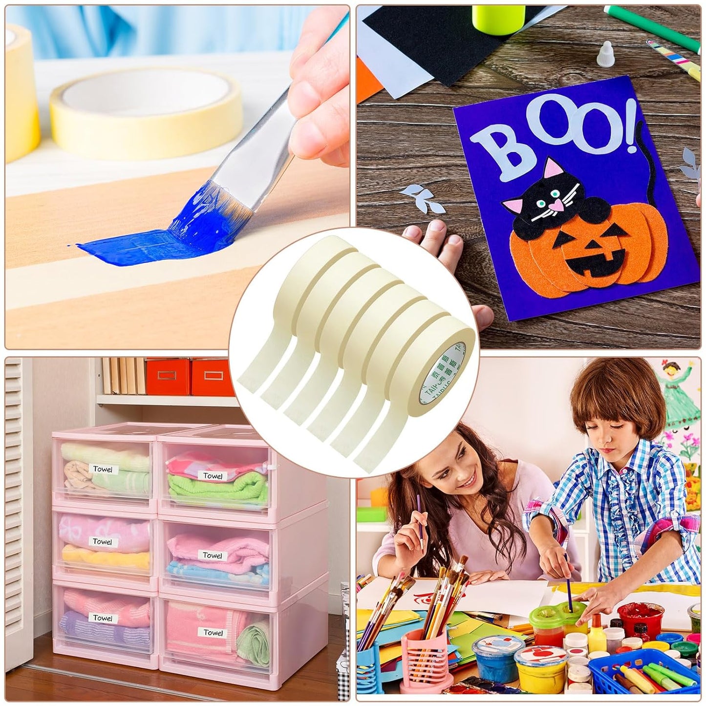 Masking Tape Bulk General Purpose Masking Painting Tape 55 Yards for Painting Home Office School Stationery Arts Crafts Basic Use, Easy Removal(60 Rolls,0.8 Inch)