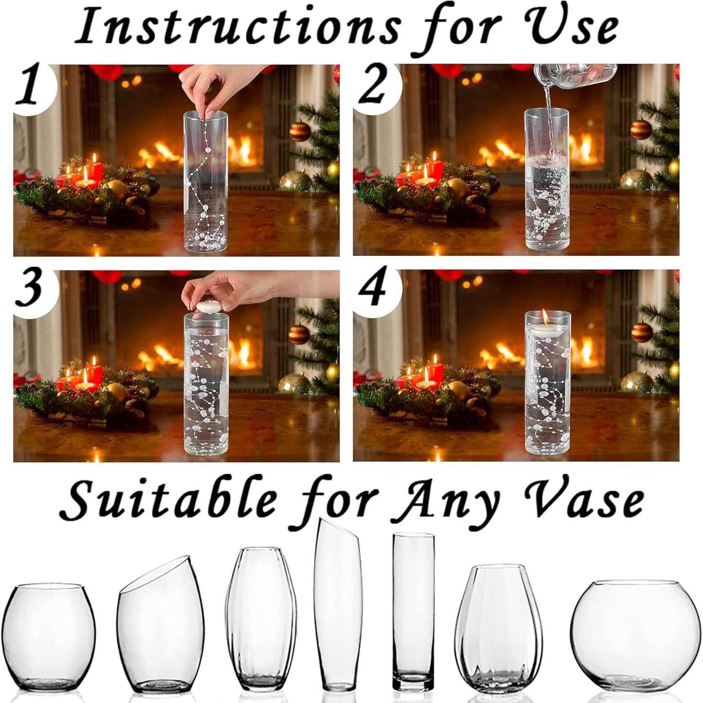 50 PCS Artificial Pearl String Beads - 10+5mm Black Floating Beads for Centerpieces, Vase Fillers, Wedding, Birthday Party, and Candle Decor