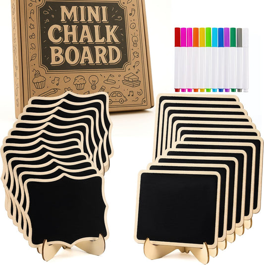 Mini Chalkboard Signs, 60 Pack Food Labels for Party Buffet or Wedding Celebrations with 120 Easel Stands and 12 Liquid Chalk Pens - Perfect Place Cards for Table Settings & Numbers