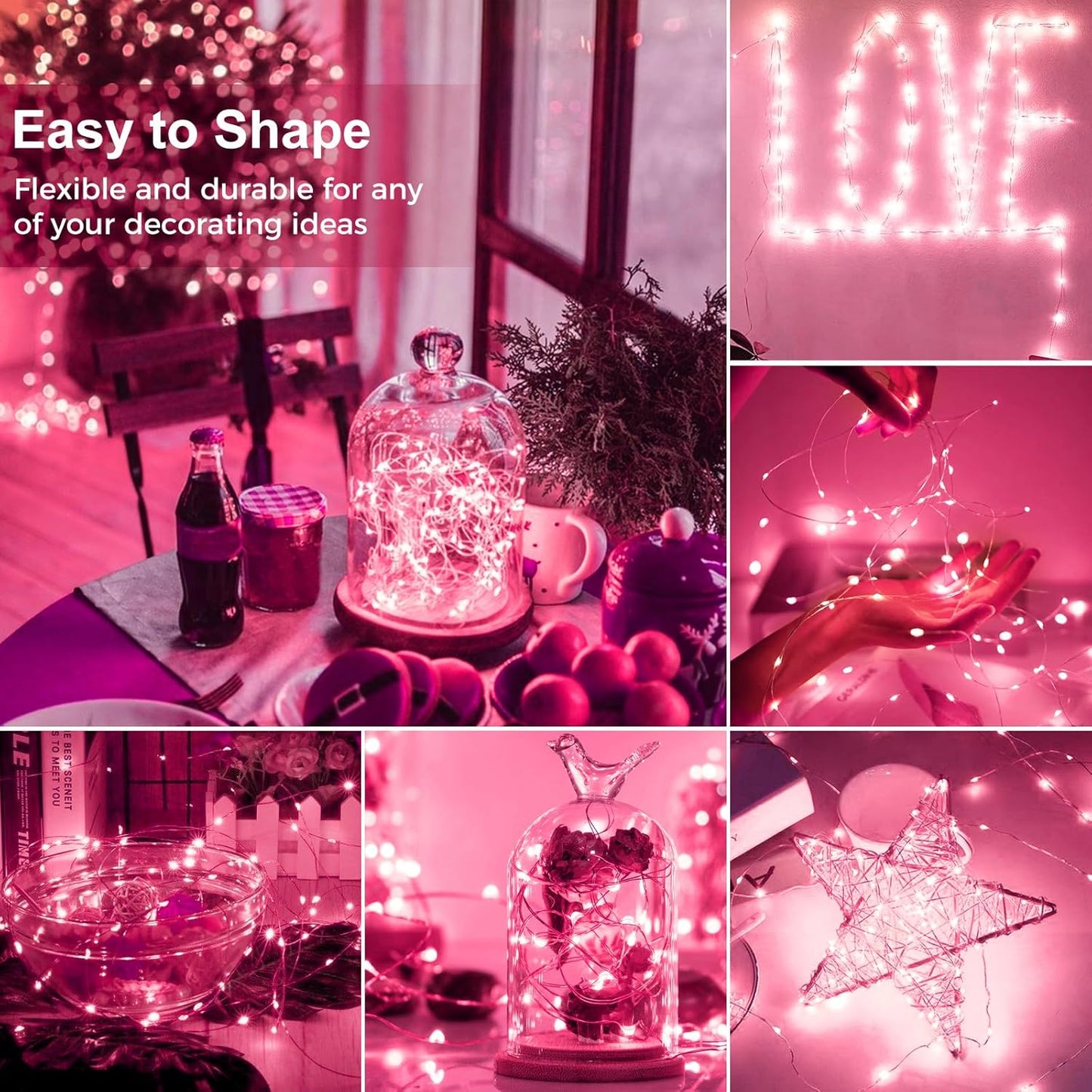 kolpop 12 Pack LED Fairy Lights Battery Operated, Mini Twinkle String Lights Battery Powered Waterproof for Christmas Mason Jars Party,Pink