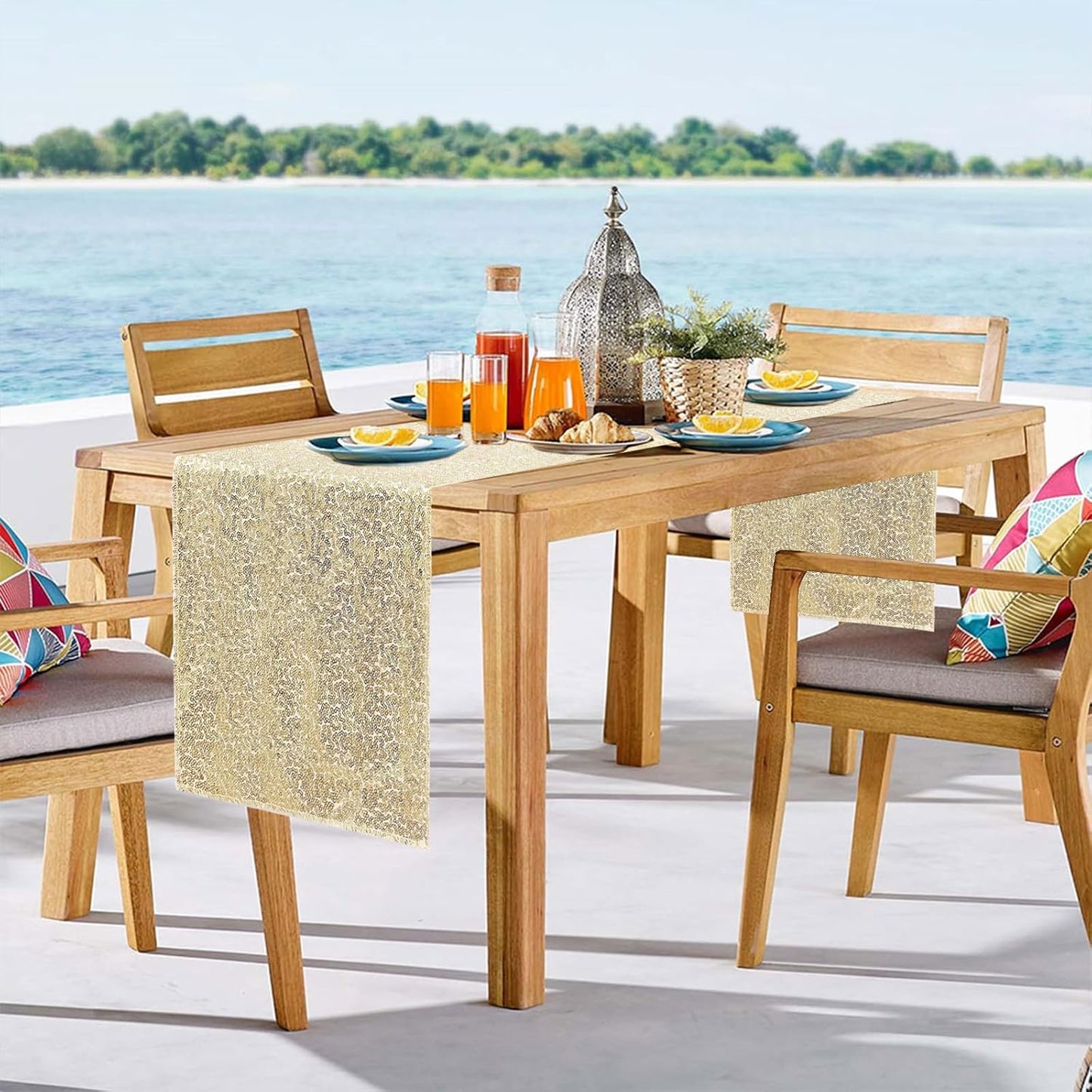 6 Packs 12 x 72 inches Sequin Table Runner, Champagne Glitter Table Runner for Birthday Party Supplies Wedding Engagement Baby Shower Holiday Celebration Event Decorations