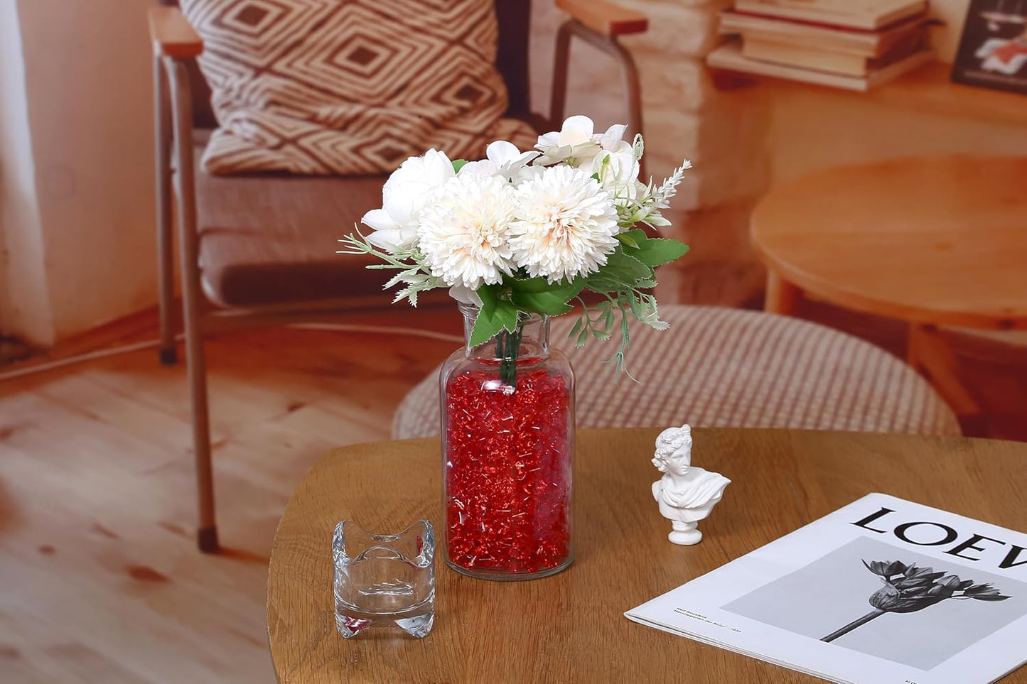 LAIDANLA 500PCS Red Acrylic Gems Vase Fillers Red Fake Ice Cubes Plastic Diamonds Fake Crushed Rocks for Centerpiece DIY Party Table Scatter Prop Wedding Decoration Accessories