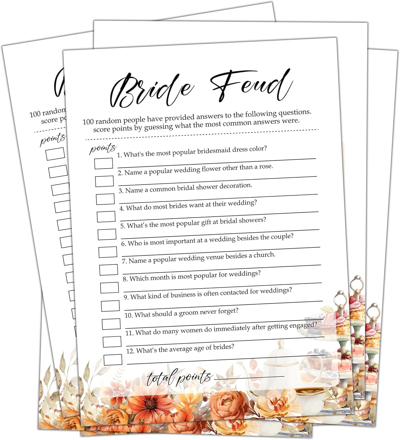 Fall Bridal Shower Games Cards, Bride Feud Wedding Bachelorette Party Games, Fall in Love Bridal Shower Decorations, 25 Cards, G05