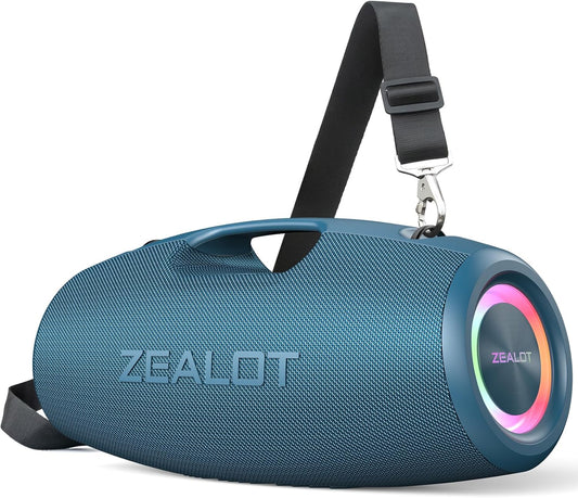 ZEALOT Bluetooth Speaker,120W Wireless Speakers with Booming Bass,IP67 Waterproof Speaker with LED Light, BT 5.2, Loud Bluetooth Speakers for Camping,Beach,Gifts(Blue)