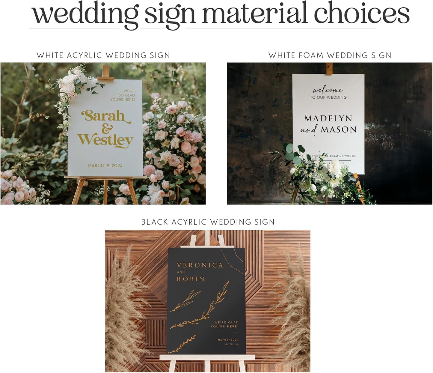 Personalized Wedding Welcome Sign, Customized White Foam Sign for Wedding, 3 Optional Sizes, 29 Design Colors - Wedding Plaque for Welcome Sign, Customizable Wedding Décor