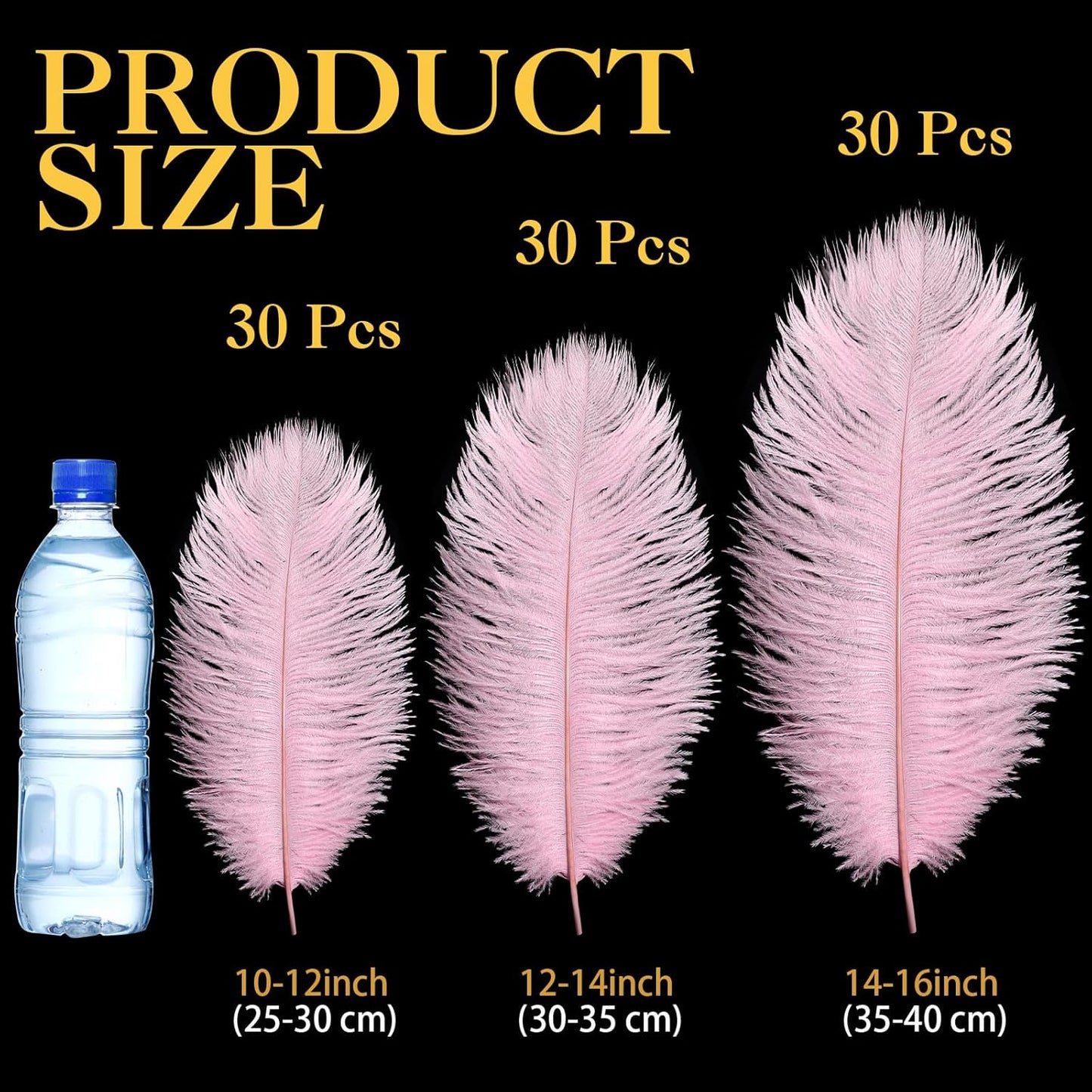 Maitys 90 Pcs Large Natural Ostrich Feathers Bulk 14-16 Inch (35-40cm) 12-14 Inch (30-35cm) 10-12 Inch (25-30cm) Ostrich Feathers Plumes for Centerpieces Wedding(Pink)