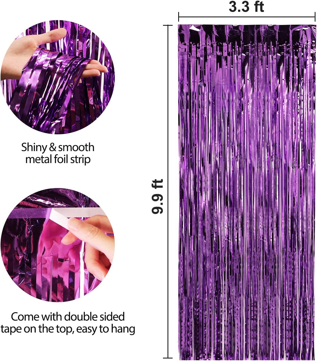 Crosize 3 Pack 3.3 x 9.9 ft Purple Foil Fringe Backdrop Curtain, Streamer Backdrop Curtains, Streamers Birthday Party Decorations, Tinsel Curtain for Parties, Galentines Decor