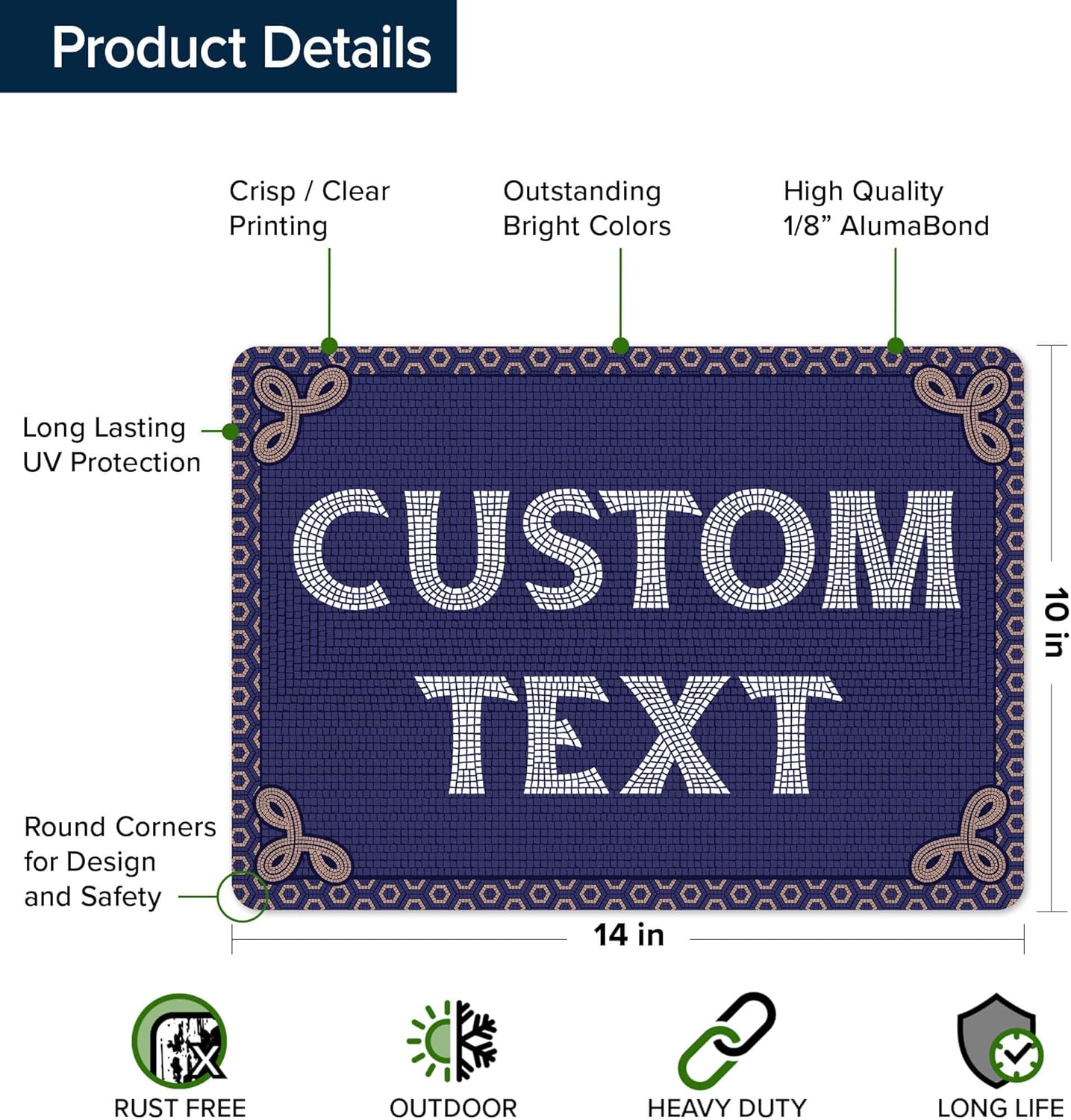 Custom Sign, Custom Street Sign, 11 Font Colors, 13 Font Styles, 4 Hole Options, 22 Sizes, 10x14 Inches, Rust Free DiBound, Fade Resistant, Made in USA by My Sign Center (Fauxsaic 1)