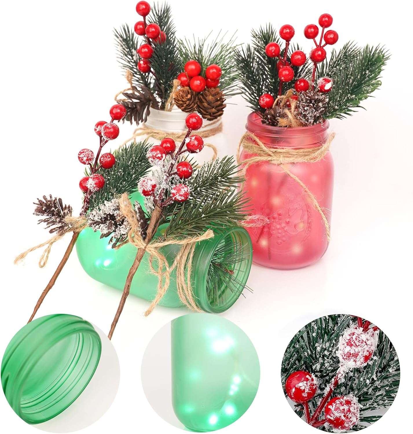 CNVOILA Christmas Centerpiece, Christmas Decor Mason Jars, Mantle Centerpiece Table Decorations, Holiday Table Centerpieces Bulk, Home Mantle Decor, Coffee Table Christmas Decor – 3PC