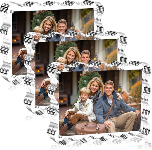 Aheroi 4x6 Acrylic Picture Frames, 3 Pack Clear Scalloped Acrylic Photo Frame Freestanding Magnetic Picture Frames for Desktop, Transparent Thickened Double Sided Picture Holder, Exclusive Shape Design