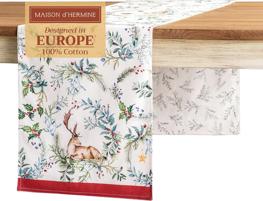 Maison d' Hermine Table Runner 100% Cotton Double Layer Table Runners 108 inches Long for Thanksgiving Christmas Decorations Home Kitchen Dining Party Wedding (Holly Time, 14.5" x 108")