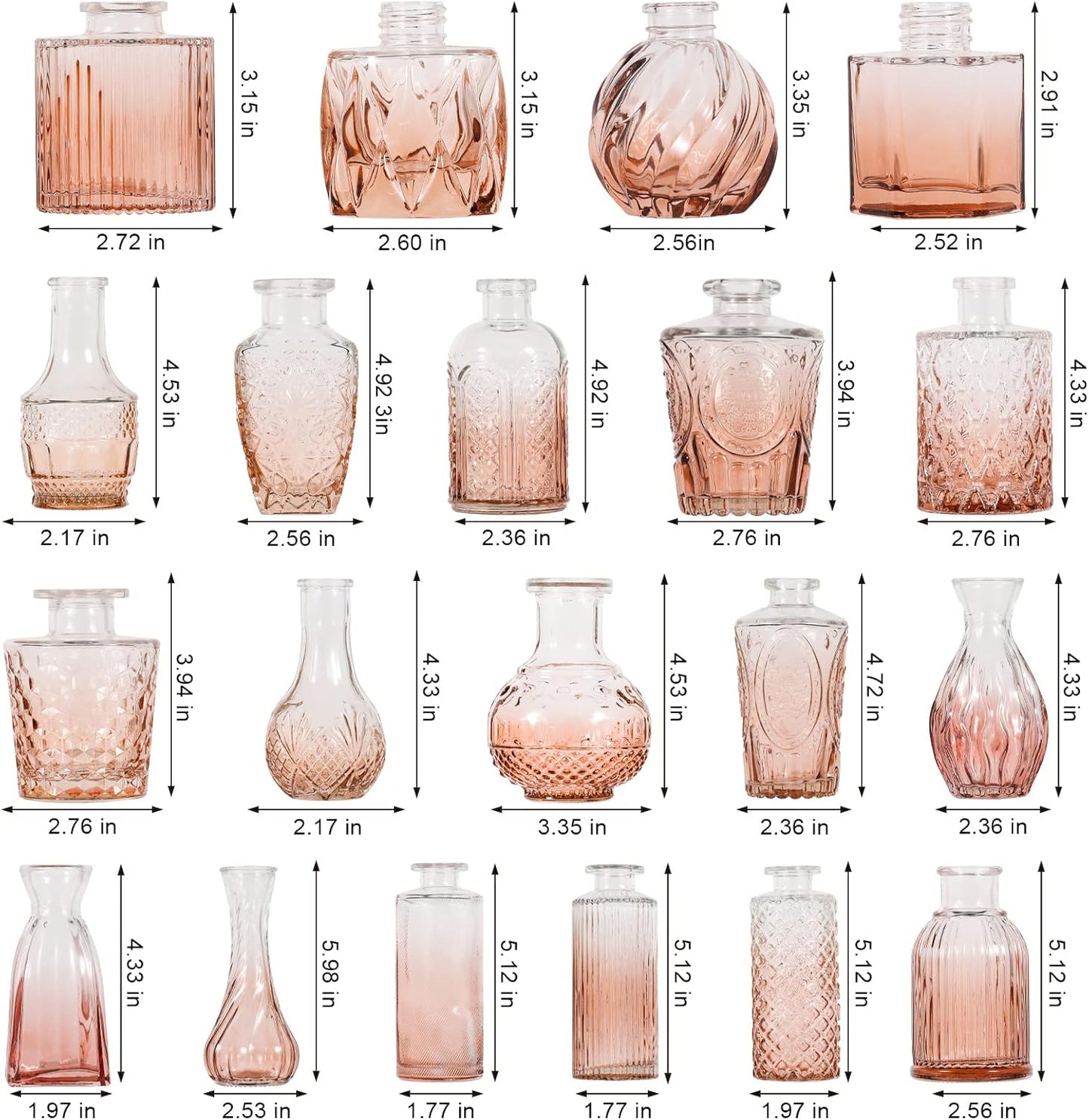 Arme Glass Bud Vase Set,30Pcs Small Glass Vase for Flowers, Clear Bud Vase in Bulk，Mini Single Vintage Vase for Centerpiece，Vases Bulk for Rustic Wedding Decor，Home Table Flower Décor(Amber)