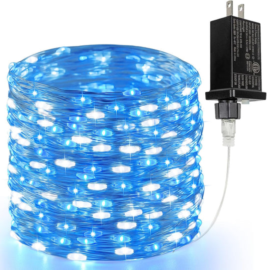 66Ft 200 LED Fairy Lights Plug in, Waterproof String Lights Outdoor & Indoor 8 Modes Christmas Lights Bedroom Decor, Timer Twinkle Light for Girl's Room Garden Party Christmas Decorations (Blue&White)