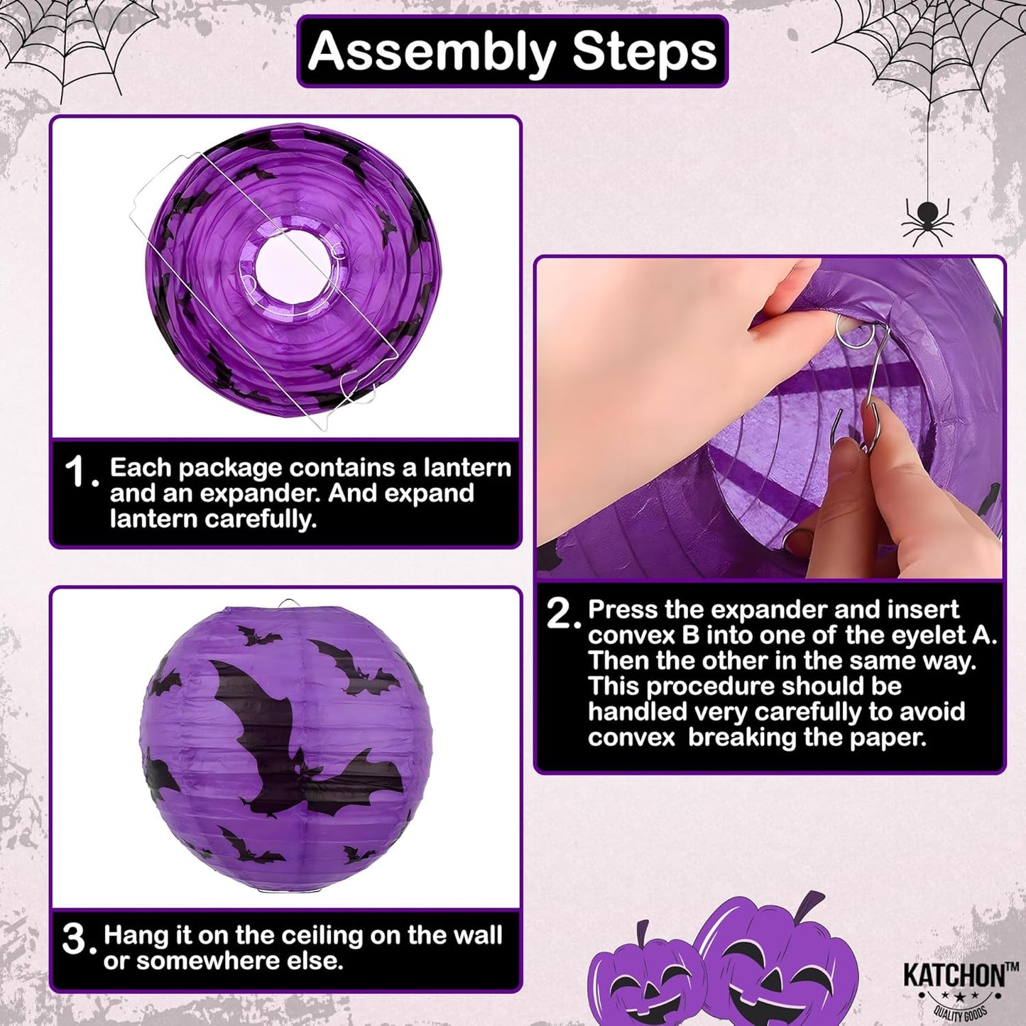 KatchOn, Halloween Hanging Paper Lanterns Set - Pack of 15 | Halloween Paper Lanterns, Halloween Honeycomb Decorations for Halloween Decorations | Halloween Garland for Halloween Party Decorations