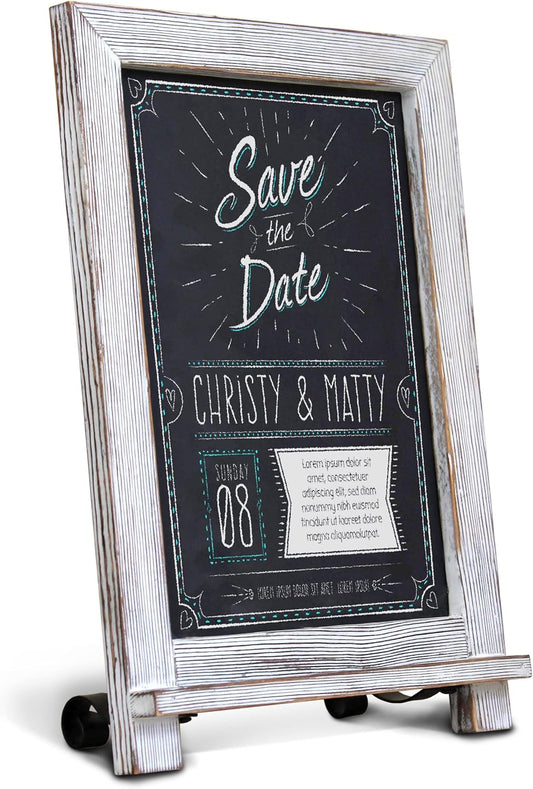 HBCY Creations Rustic Whitewash Tabletop Chalkboard Sign / Hanging Magnetic Wall Chalkboard / Small Countertop Easel / Kitchen Memo Board, 9.5" x 14", for Weddings, Birthdays, Baby Announcements
