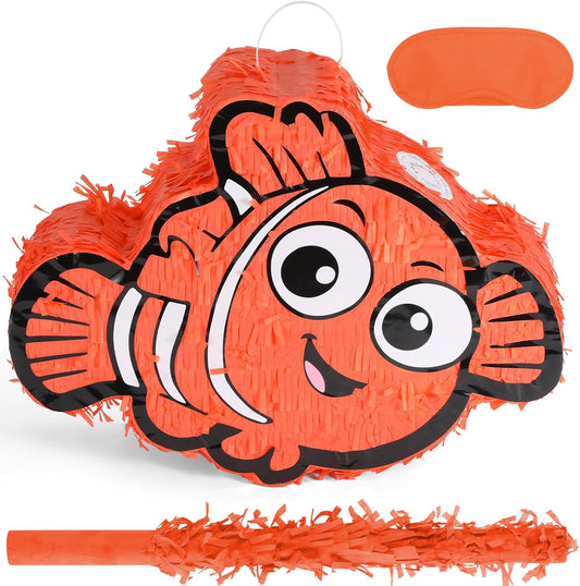Nemo Pinatas Bundle with a Blindfold and a Bat(16.5 x 12.6 x 4 Inches), Perfect for kid's Birthday Parties, Mexican Theme Parties, Decorations