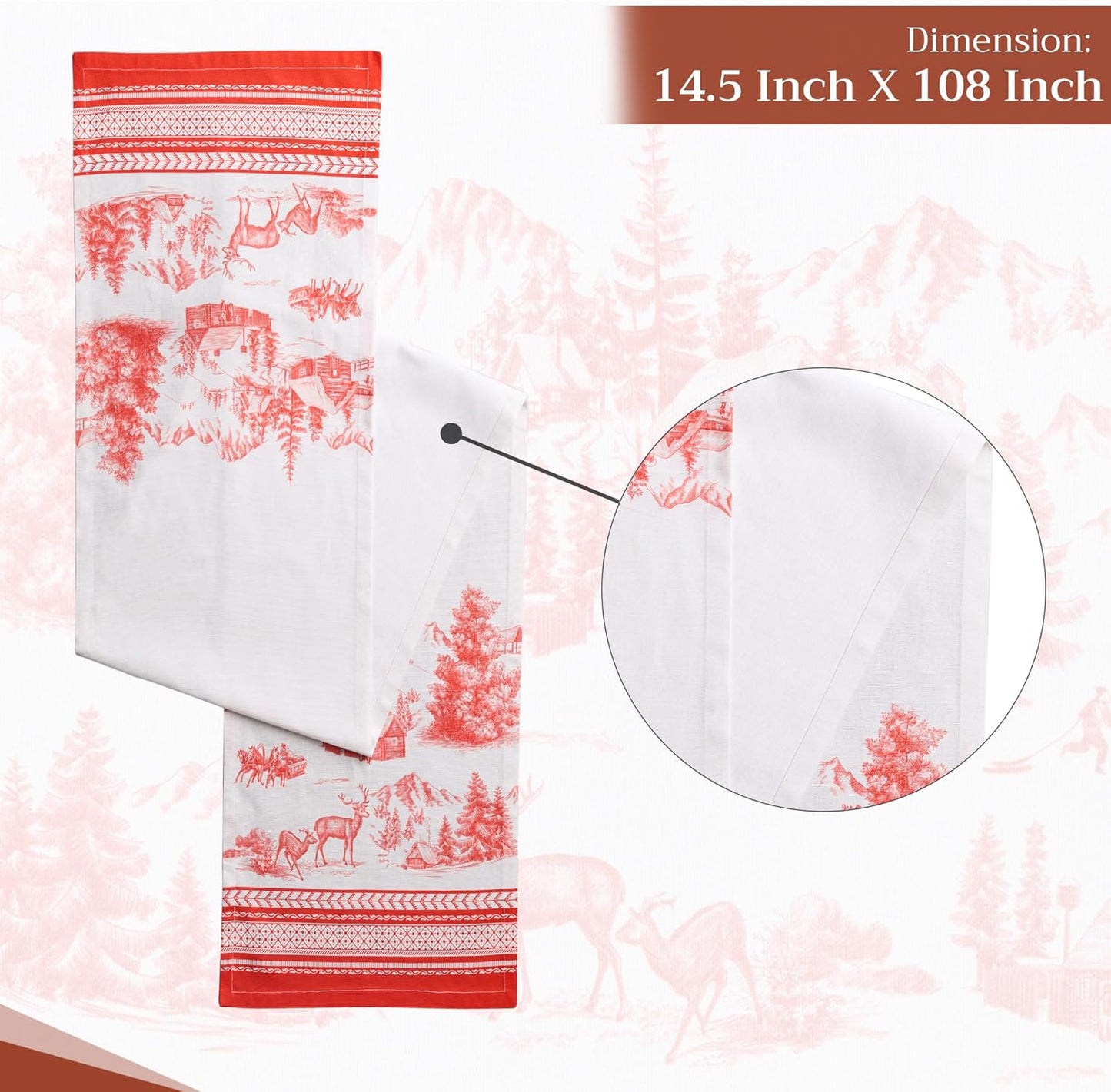 Maison d' Hermine Table Runner 100% Cotton Single Layer Table Runners 108 inches Long for Thanksgiving Christmas Decorations Home Kitchen Dining Party Wedding (Winter Jouy, 14.5" x 108")