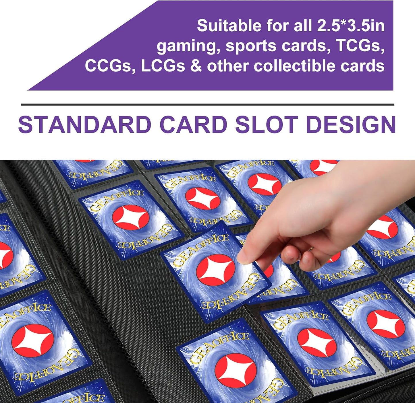 GEAoffice Premium 1000+ Card Binder - Sturdy PU Cover 16 Pocket Trading Card Collection Holder Folders Album for YuGiOh, MTG, TCG, Games&Sports, Purple