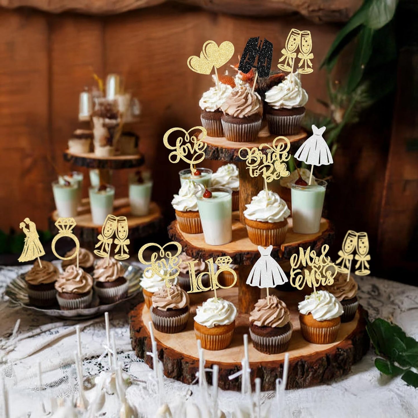 Gyufise 30Pcs Bride to Be Cupcake Toppers Glitter Diamond Ring I Do Love Cupcake Picks Miss to Mrs Bridal Shower Wedding Engagement Bachelorette Cake Decoration Gold