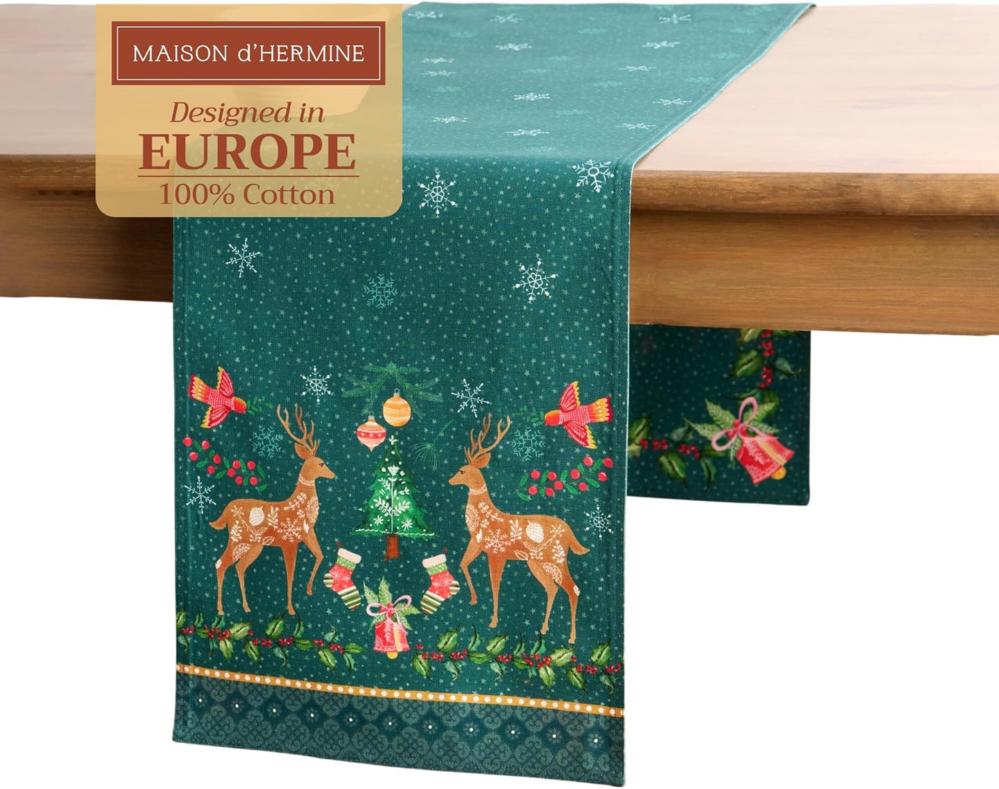 Maison d' Hermine Table Runner 100% Cotton Double Layer Table Runners 108 inches Long for Thanksgiving Christmas Decorations Home Kitchen Dining Party Wedding (Hygge Christmas, 14.5" x 108")