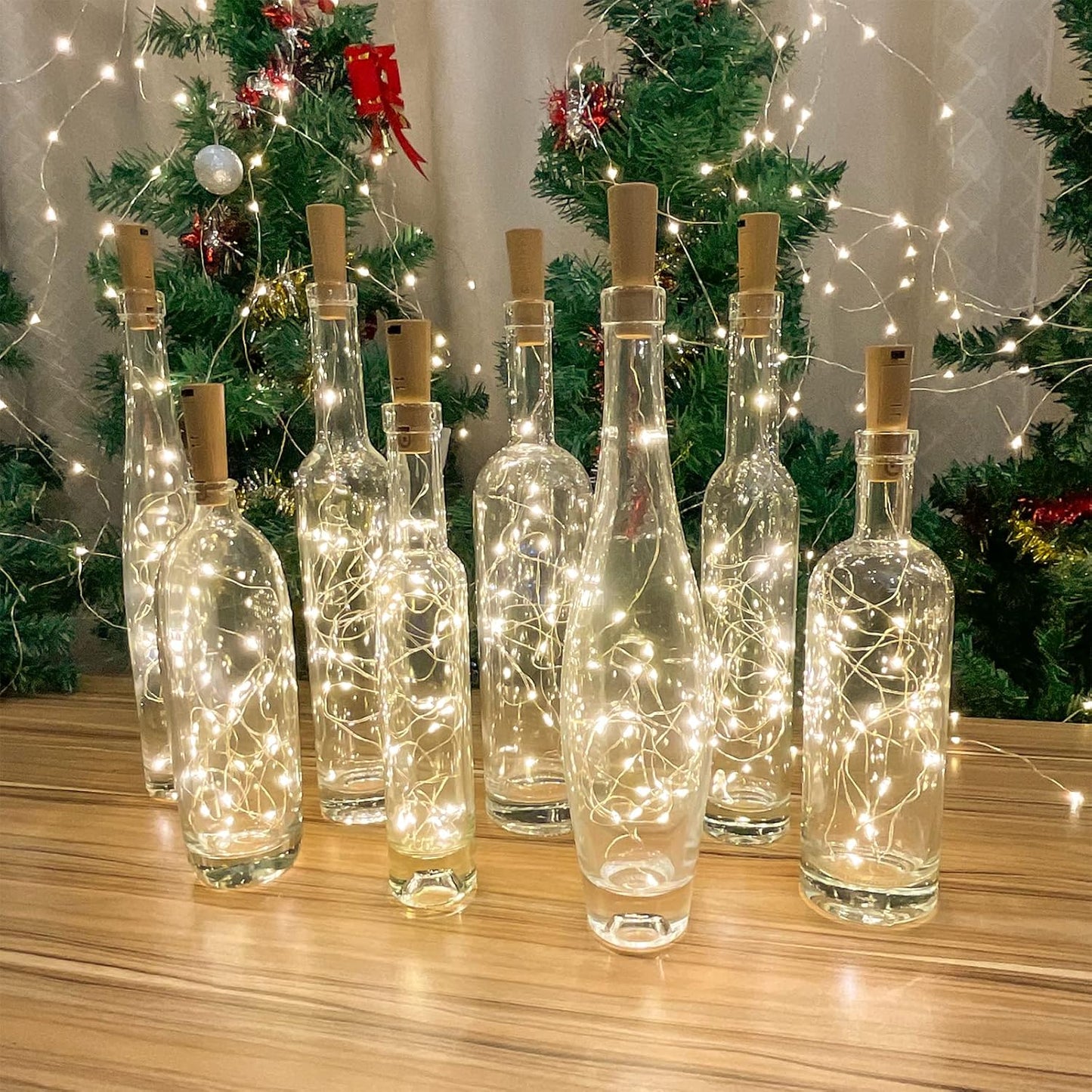 6-Pack LED Bottle Lights with Dual Battery Pack, 6.6ft 20 LEDs, Twice The Runtime, Warm White for Indoor & Outdoor Christmas Décor.(6 Pack, Warm White（Dual Battery Pack）)