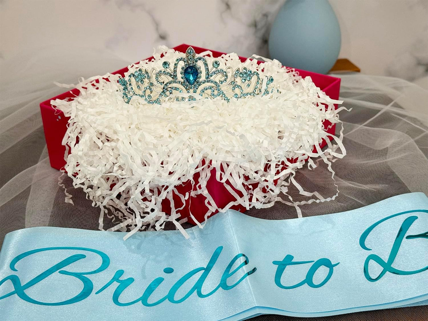 JETKONG 3 Pcs Bachelorette Party Decorations Bridal Shower Crown, Bride to Be Sash&Veil for Women Bachelorette Party Gifts, Bachelorette Party Supplies, Gifts, Favors (Blue)