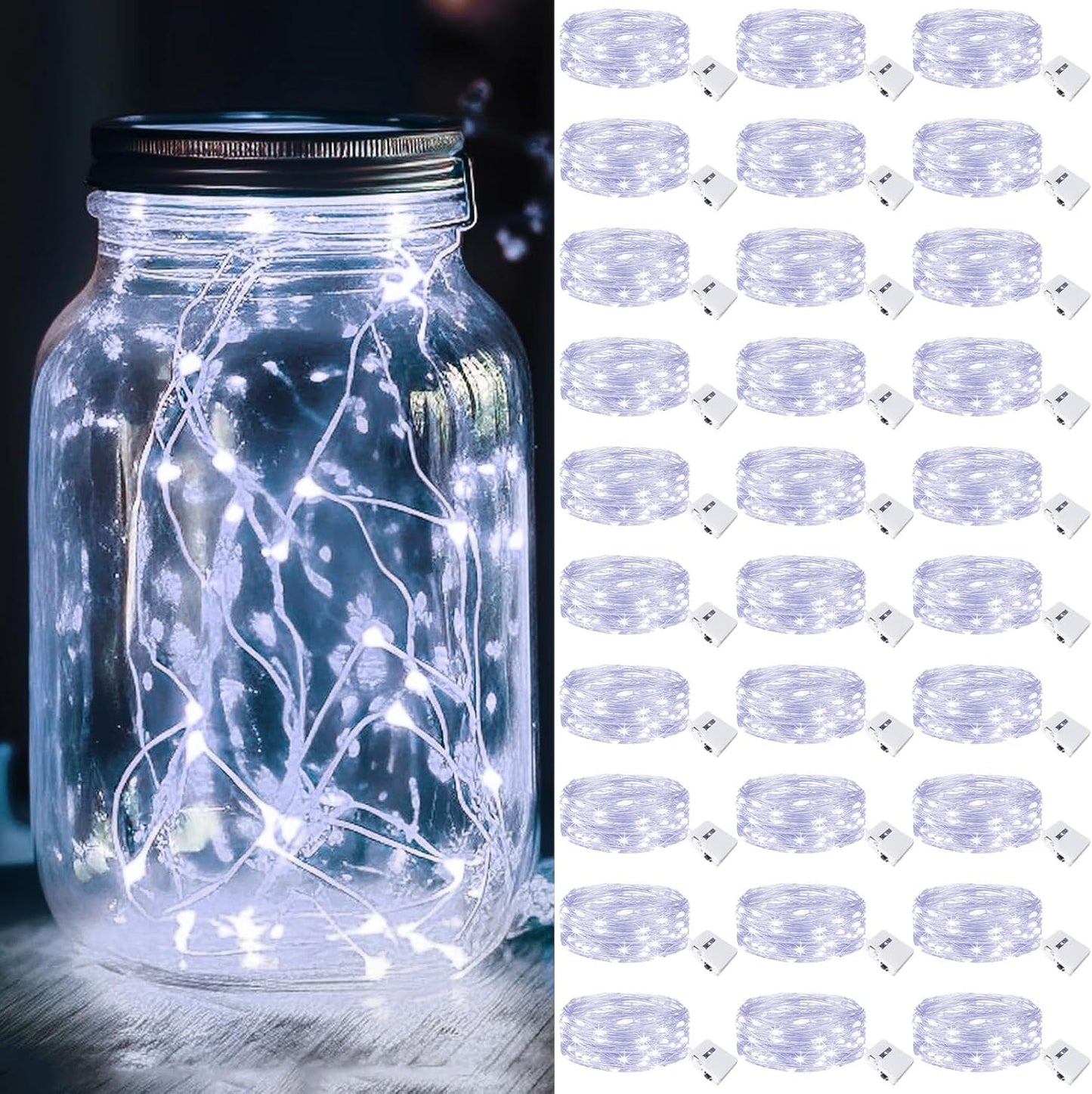 kolpop 30 Pack LED Fairy Lights Battery Operated, 7FT 20 LED Mini Twinkle String Lights Battery Powered Waterproof for Christmas Mason Jars Party (Cool White)