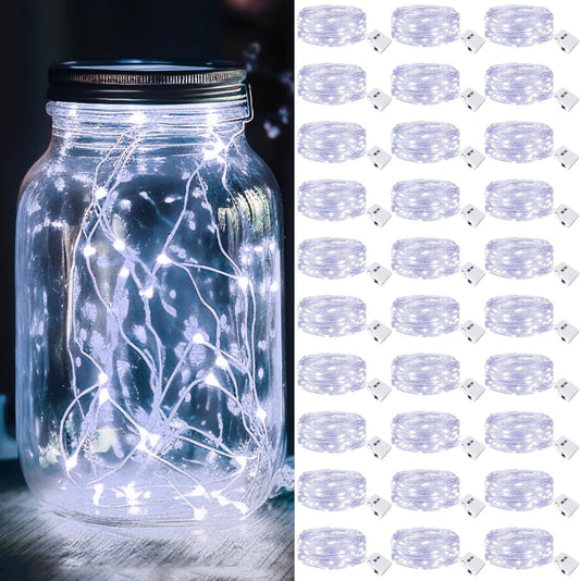 kolpop 30 Pack LED Fairy Lights Battery Operated, 7FT 20 LED Mini Twinkle String Lights Battery Powered Waterproof for Christmas Mason Jars Party (Cool White)
