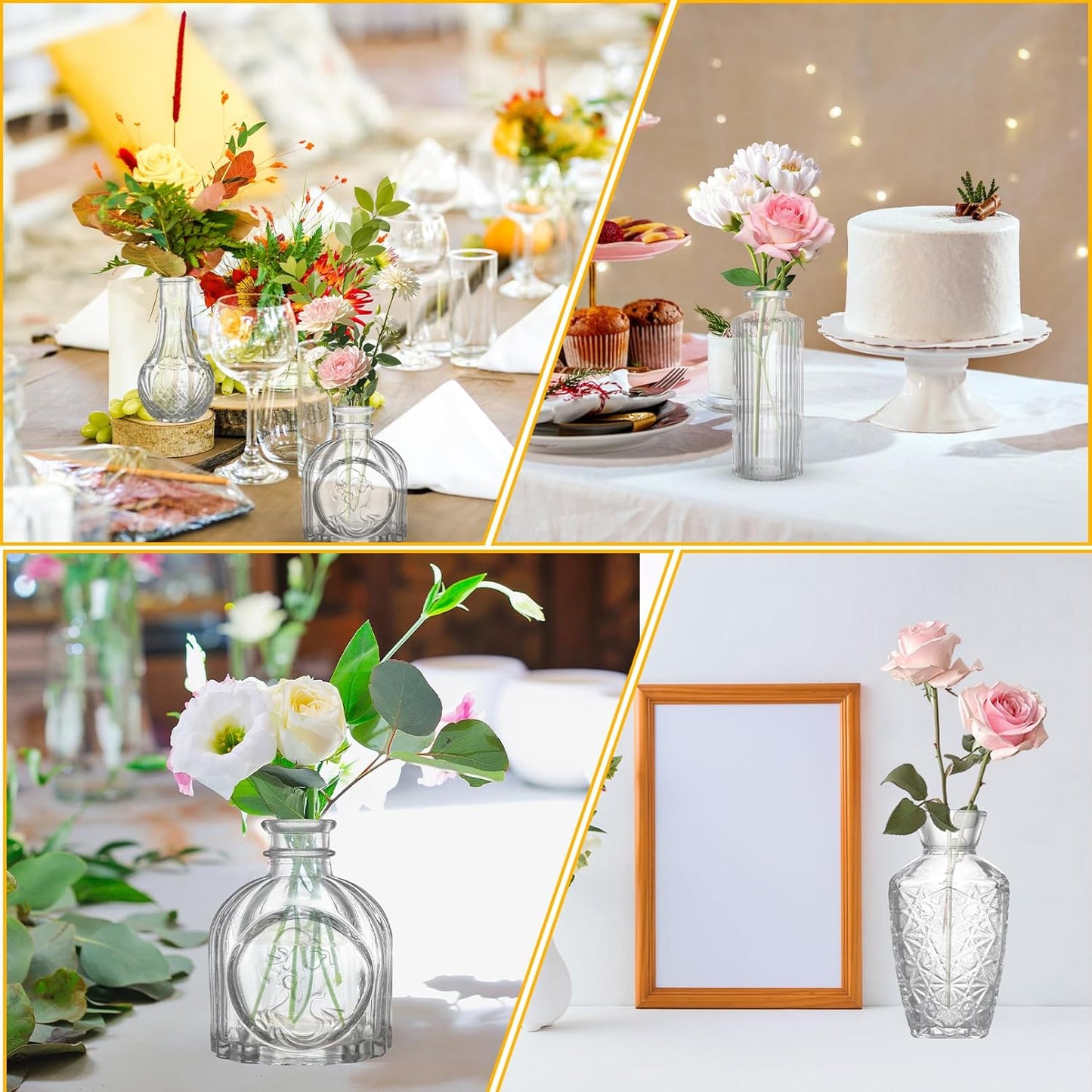 Glass Bud Vase Set of 16, Small Vases for Flowers, Mini Vintage Vase for Centerpieces, Clear Flower Vases for Wedding, Table, Party, Home Decor