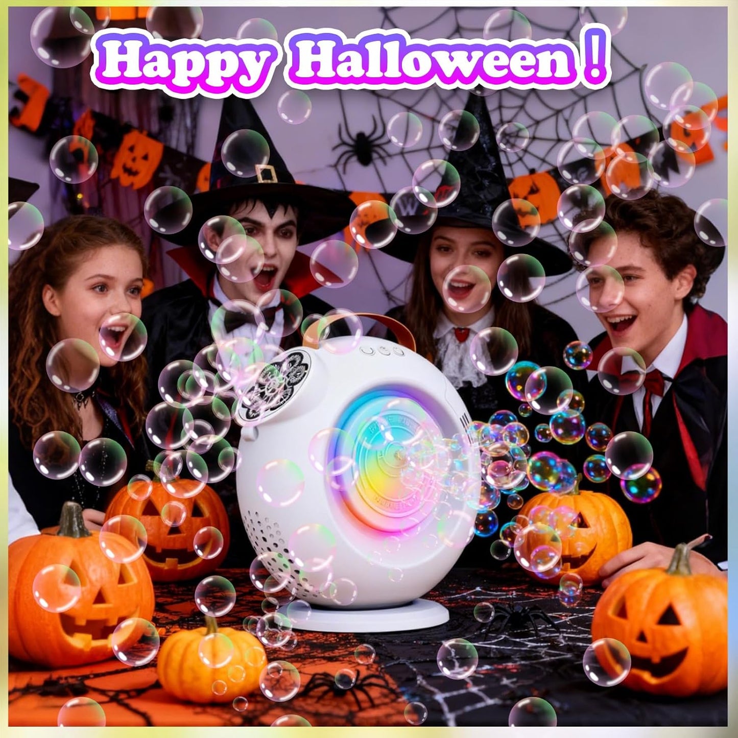 Bubble Machine, Automatic Bubble Maker Rechargeable, 15000+ Big Bubbles per Min, Colorful LED Lights, 90° 360° Rotatable Portable Electric Bubbles Toy for Kids Toddlers, Outdoor Wedding Party Gifts