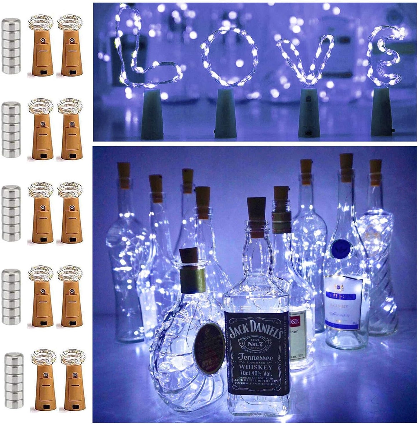 10 Pack 20 LED Wine Bottle Cork Lights Mini Fairy String Lights Copper Wire, Battery Operated Starry Lights for DIY, Festival, Wedding, Party, Indoor, Outdoor Decoration (Cool White)