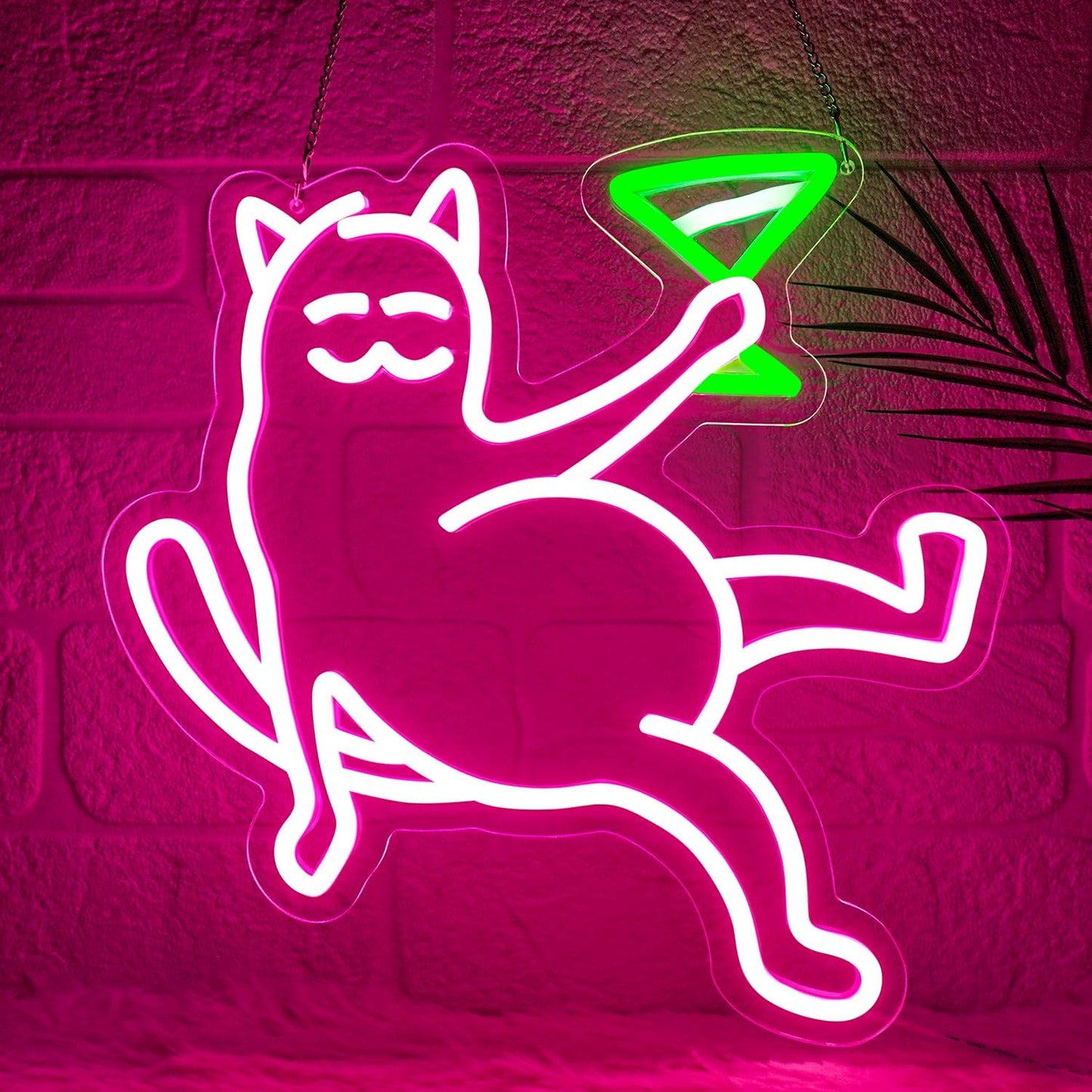 Cat Neon Sign for Wall Decor,Cat Holding Cocktail Neon Lights for Bedroom,Cute Cat Sign for Bar,Light Up Cat Sign,Cat Neon Light Sign for Pubs,Lounge,Cat Led Signs for Wall Decor,Home Bar