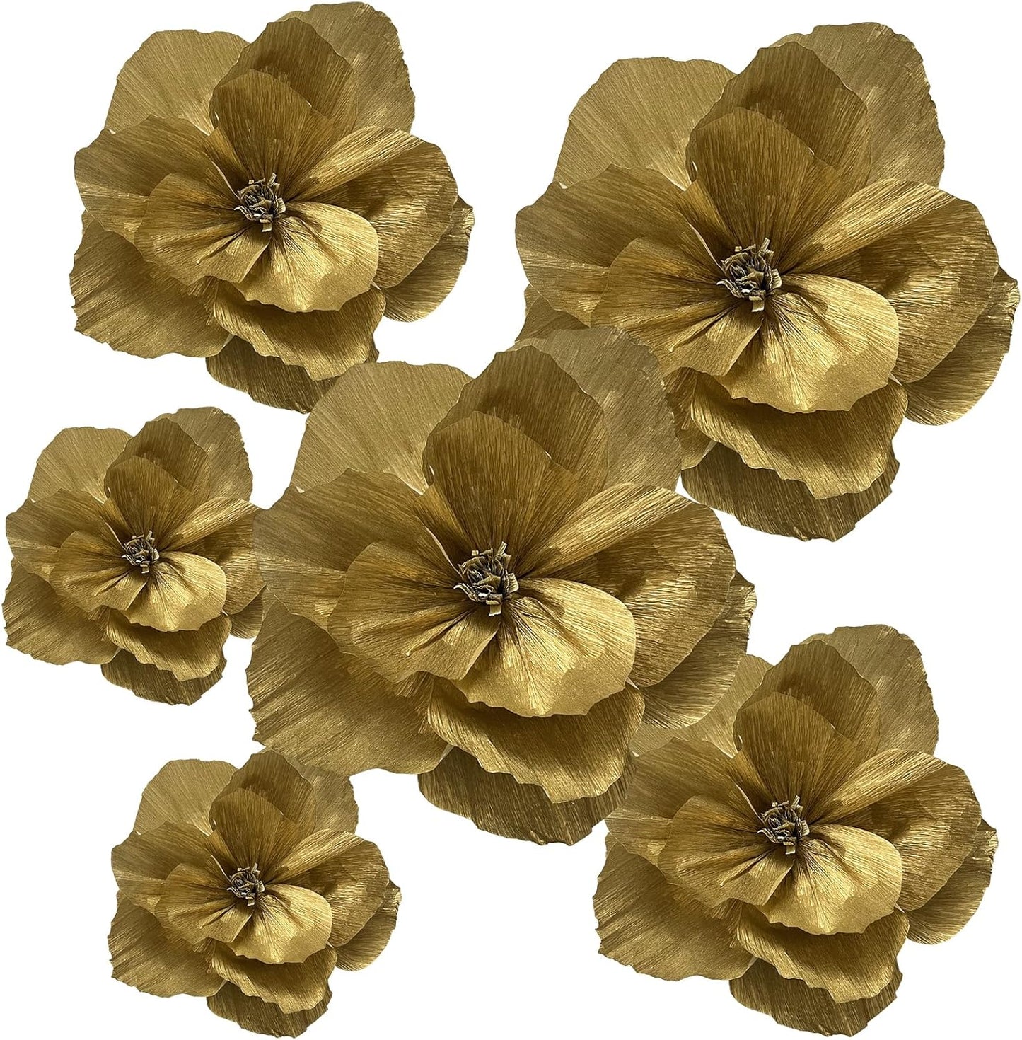 BRT Bearingshui Crepe Paper Flowers Decoration for Wall Total 6 Pcs, Artificial Flowers for Wedding Decor,Flower Backdrop Decor, Baby Bridal Shower Birthday Party, Gold 3D Wall Flowers Decor