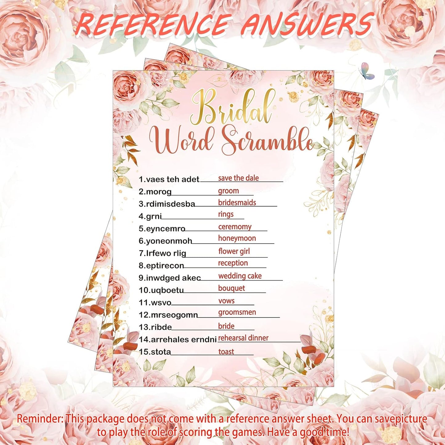 Teling 145 Pieces Bridal Shower Game Bridal Shower Favors Set Wedding Games Cards and Pencils for Bride Groom Bachelorette Party Wedding Party Favor(Pink Floral)