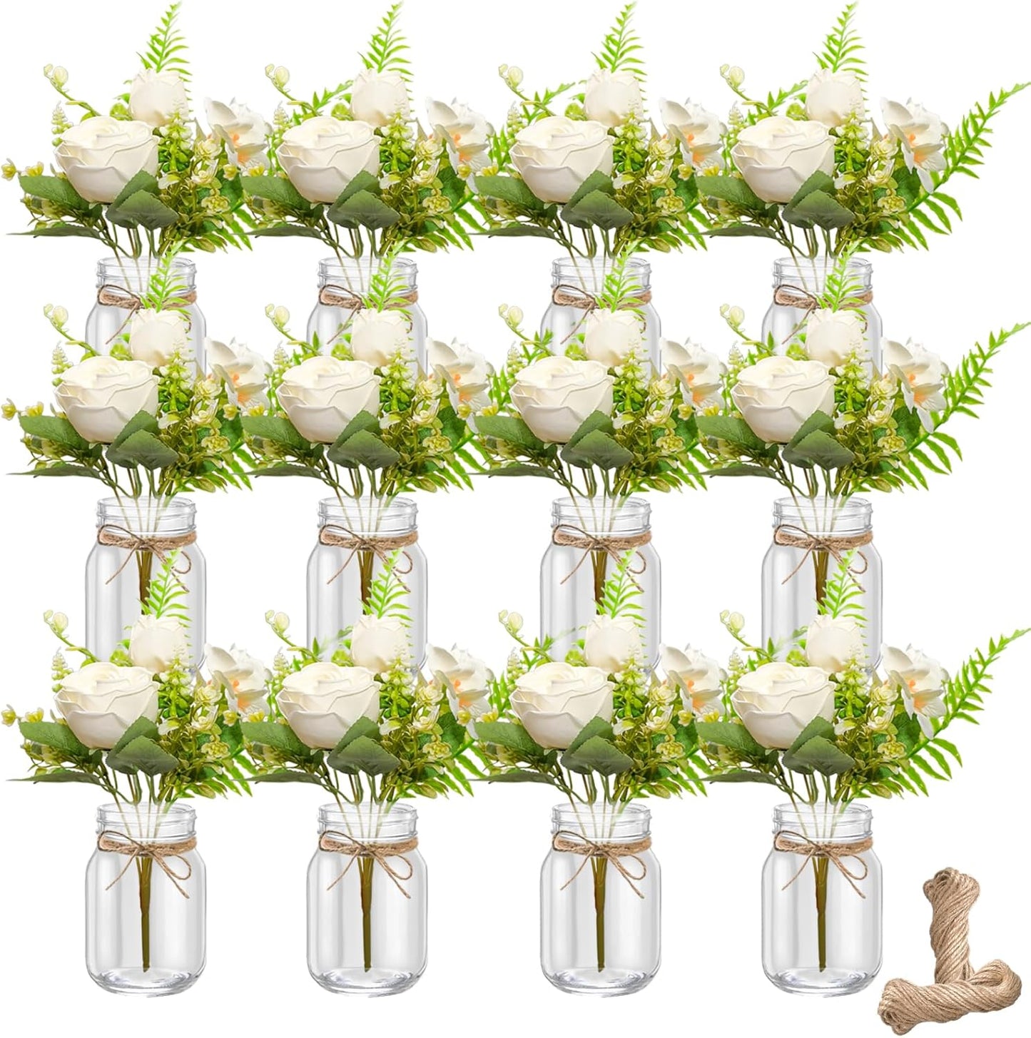 12 Pcs Mason Jar Table Centerpiece Floral Table Centerpiece Vases with Flower for Wedding Reception Party Decor