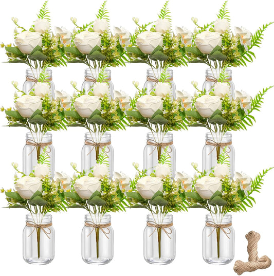 12 Pcs Mason Jar Table Centerpiece Floral Table Centerpiece Vases with Flower for Wedding Reception Party Decor