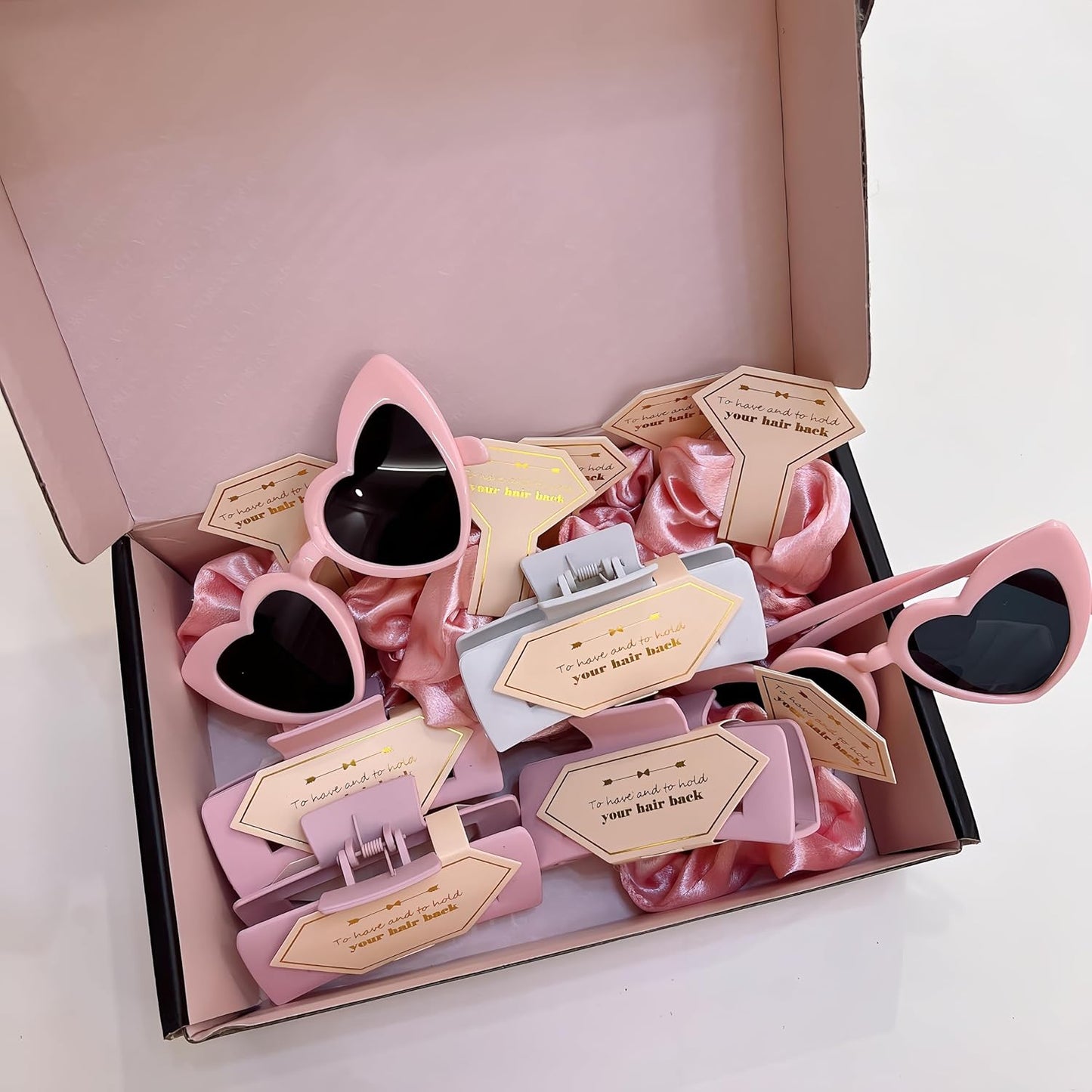 Bridesmaid Scrunchies Proposal Gifts Bachelorette Hair Claws Clips Girls heart sunglasses for Wedding Party Favors (Pink 40sets)