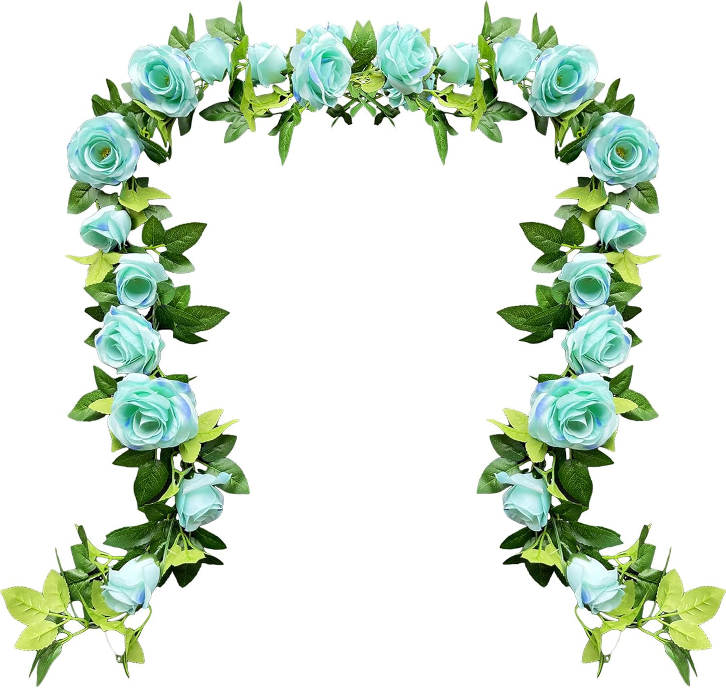 UKELER 2 Pack Artificial Flower Garland Fake Rose Vine Artificial Flowers Green&Blue Hanging Roses for Wedding Arch Party Garden Craft Home Decor