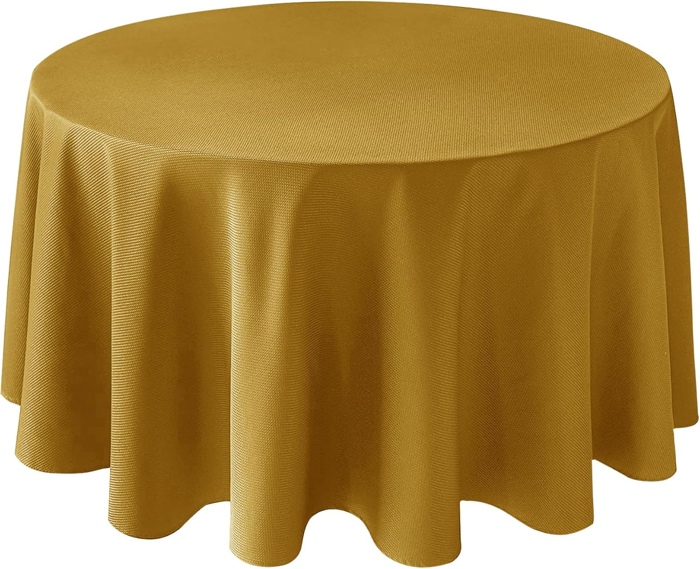 Biscaynebay Textured Fabric Round Christmas Table Cloths 108", Gold Water Resistant Table Covers for Dining, Kitchen, Wedding, Parties etc. Machine Washable