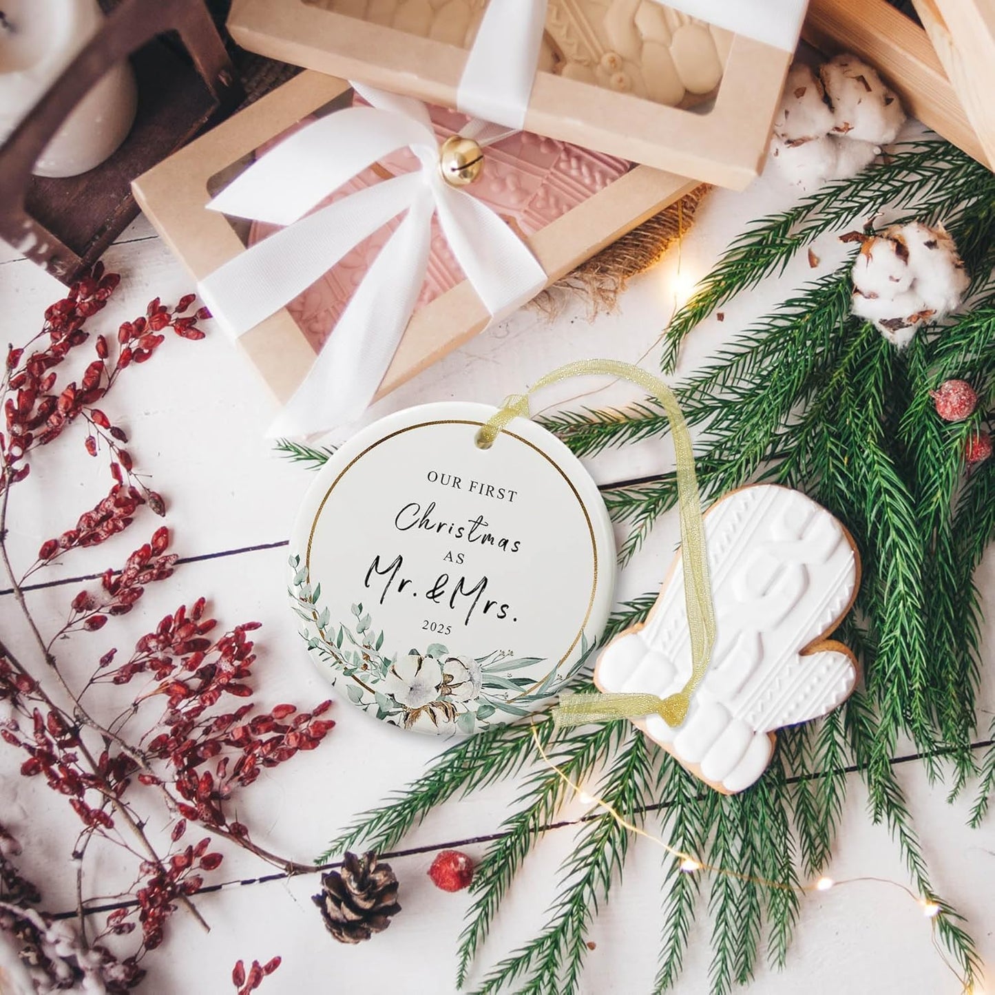 2025 First Christmas Married Ornament,First Year as Mr and Mrs Christmas Hanging Ornament Wedding Decoration for Couple