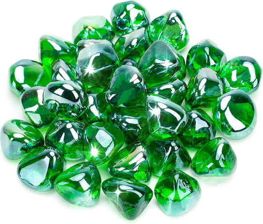 Stanbroil 10-Pound Fire Glass Diamonds - 1/2 inch Luster Fire Glass for Fireplace Fire Pit and Landscaping, Emerald Green Luster