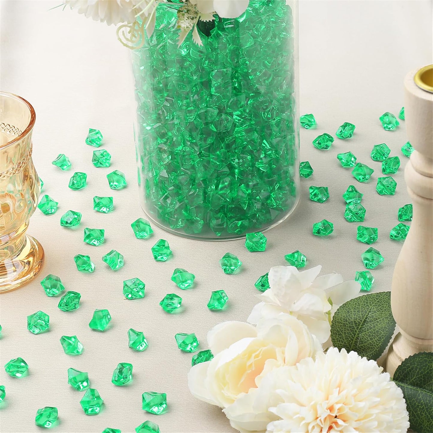 YATOJUZI 500pcs Fake Ice Cubes Seagreen Acrylic Crushed Rocks Green Vase Fillers Plastic Diamonds Gems for DIY Party Wedding Centerpiece Table Scatter Prop Display 0.5" (Only Seagreen)