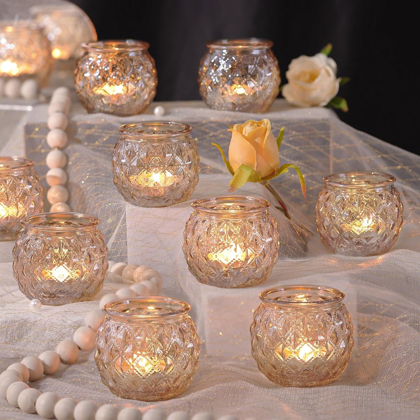 DARJEN 12Pcs Gold Glass Candle Holders - Round Tea Light Holders for Table Centerpiece, Wedding Shower, Party, Home Decor