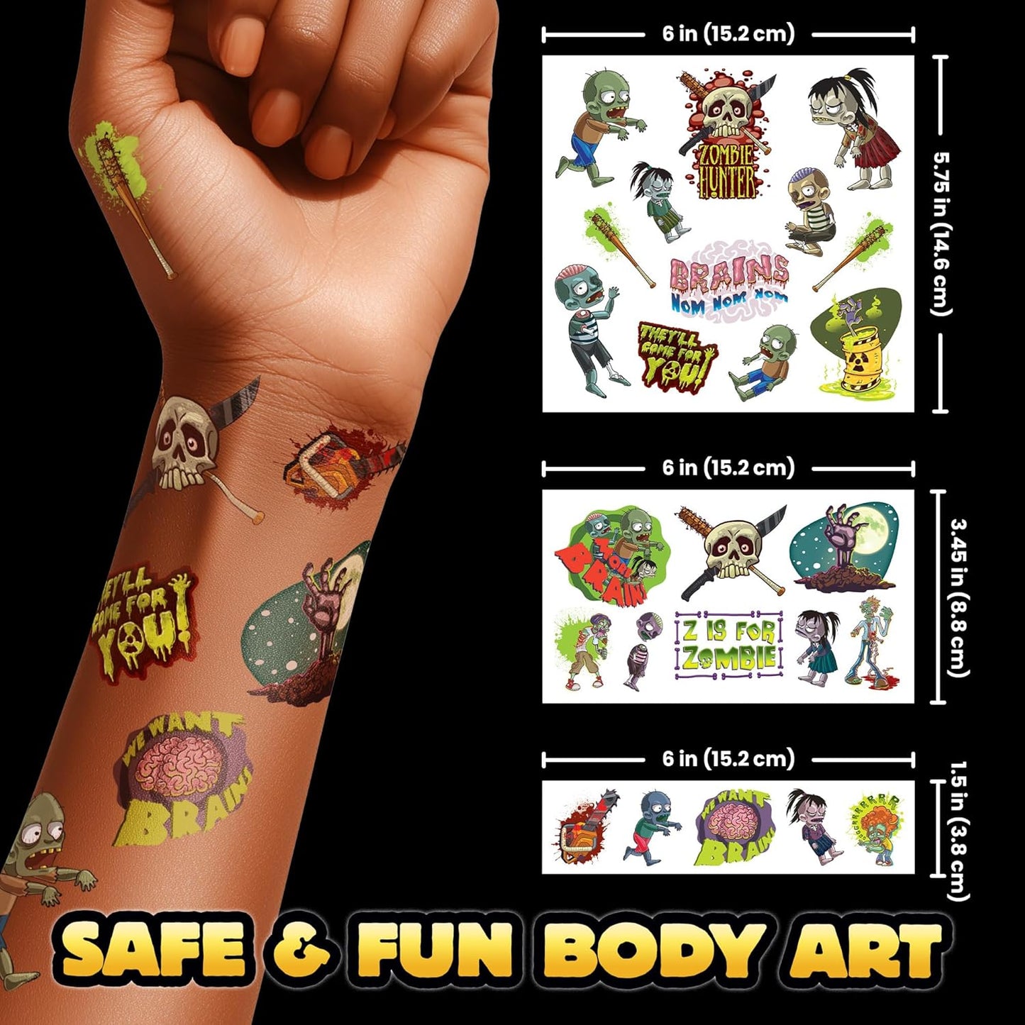 Zombie Halloween Tattoos Variety Pack – 25 Pack of Scary Temporary Tattoos for Kids & Adults, Fake Wounds, Blood, Stitches, Rotting Skin, Party Favors & Costume Makeup