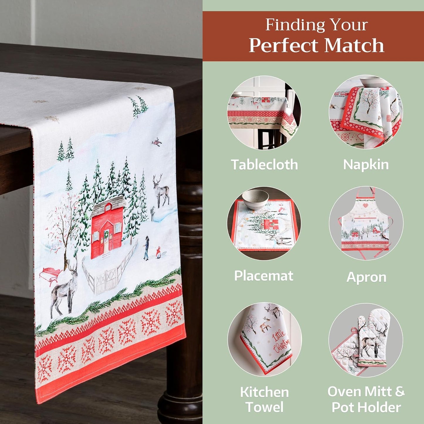 Maison d' Hermine Table Runner 100% Cotton Single Layer Table Runners 108 inches Long for Thanksgiving Christmas Decorations Home Kitchen Dining Party Wedding (Rural Christmas, 14.5" x 108")