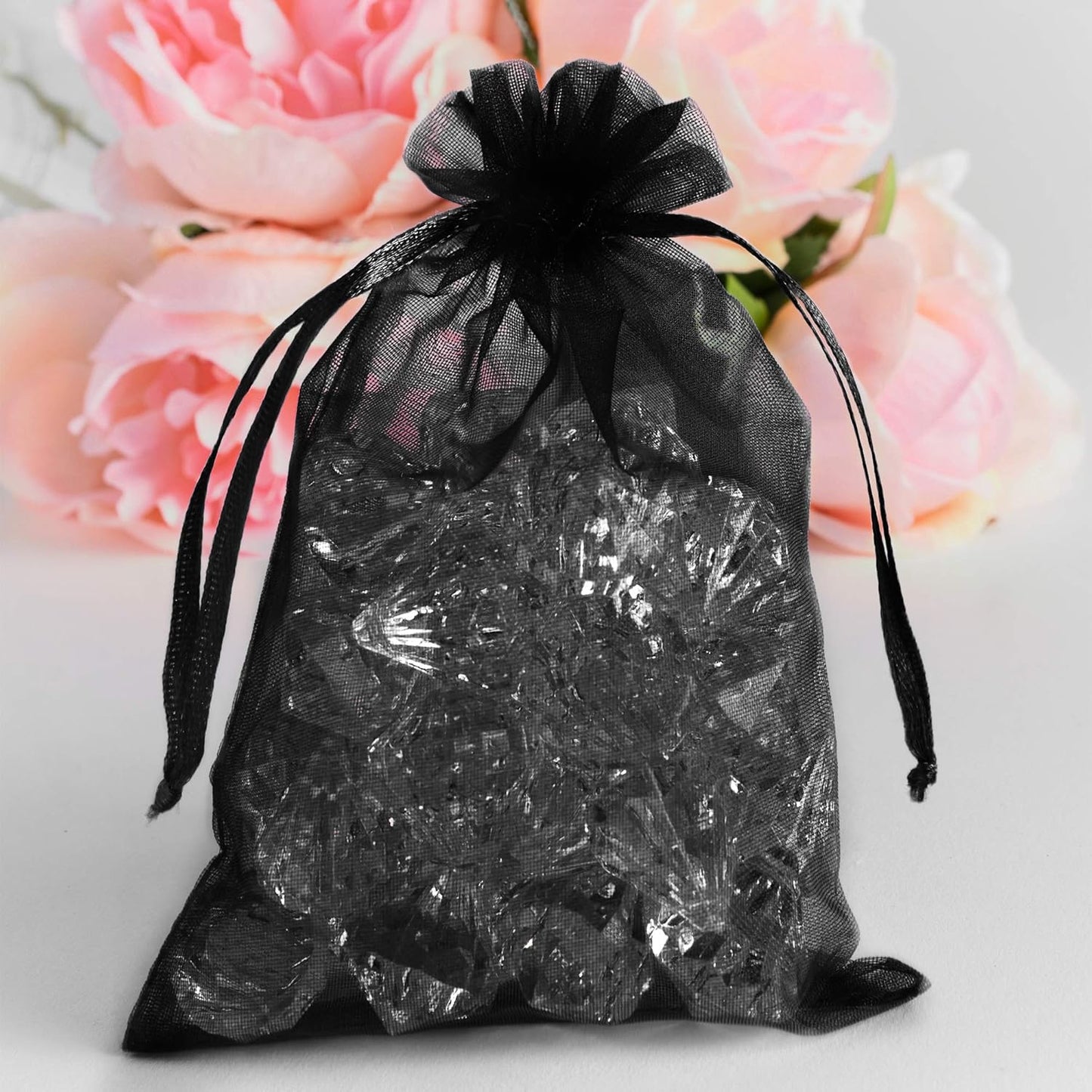 Super Z Outlet 100 Pack 5x7 Inch Mini Sheer Drawstring Organza Transparent Bags Jewelry Sack Pouches for Wedding, Party Decorations, Arts & Crafts Gifts (Black)